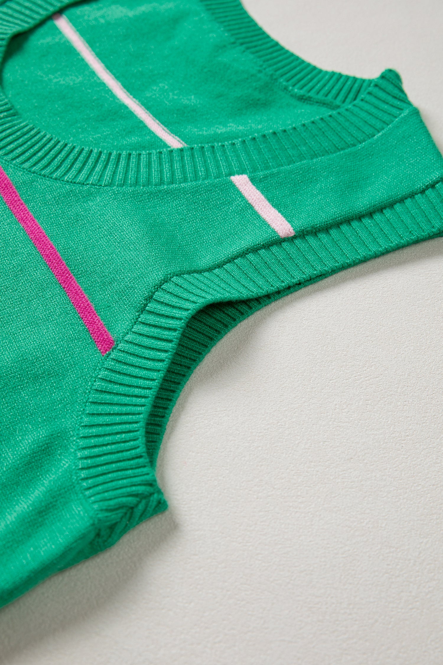 Green Stripe Round Neck Knitted Sweater Tank