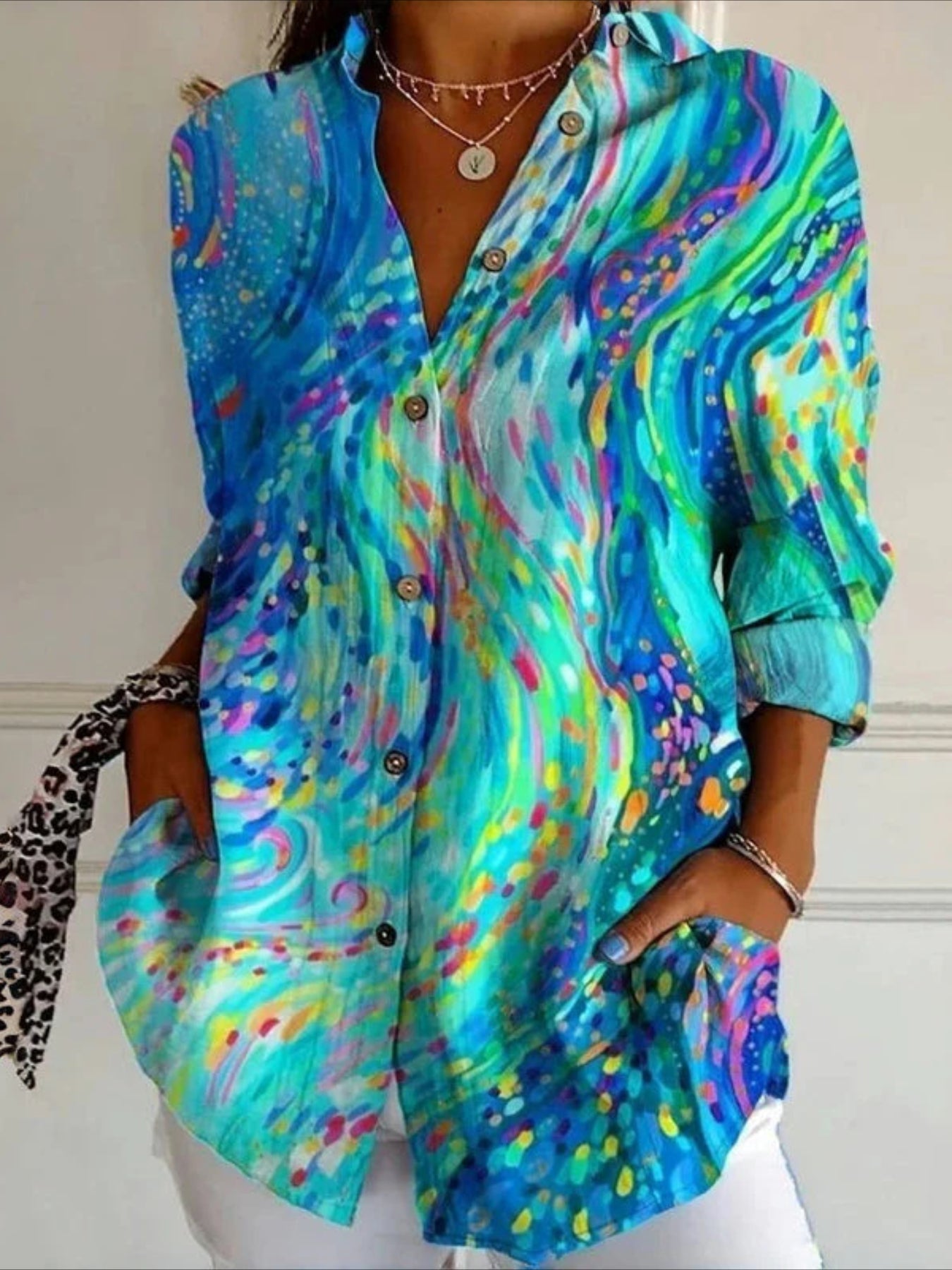 Long Sleeve Shirt Spring/Fall Abstract Shirt Collar Daily Going Out Casual Top