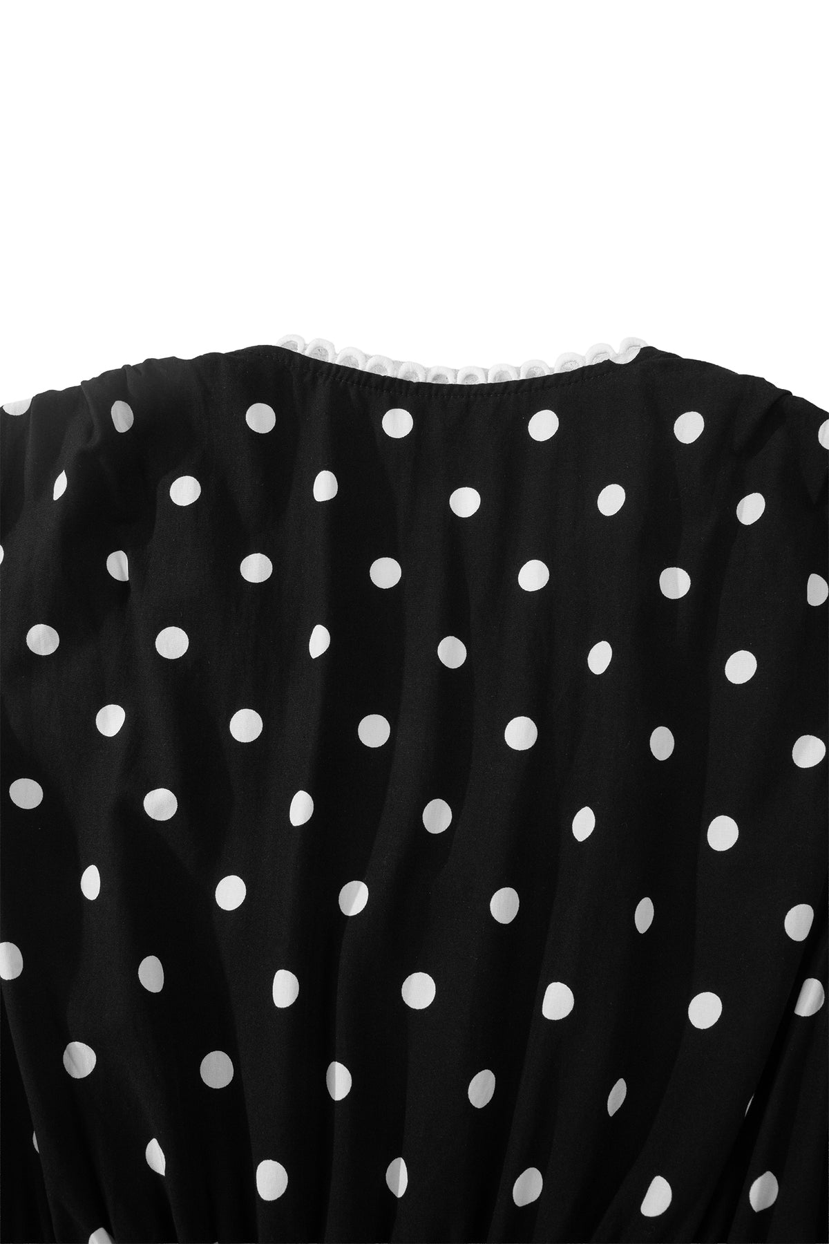 Black Polka Dot Print Contrast Trim V Neck Zip Up Sleeveless Dress