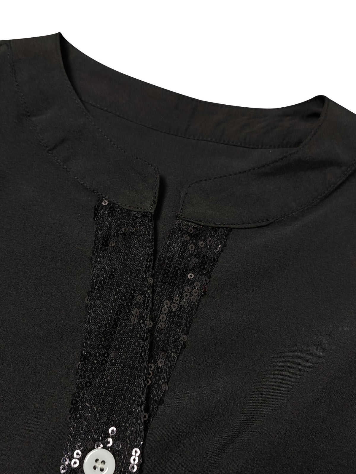 Solid Color Casual V-Neck Sequin Loose Fit Long Sleeve Blouse