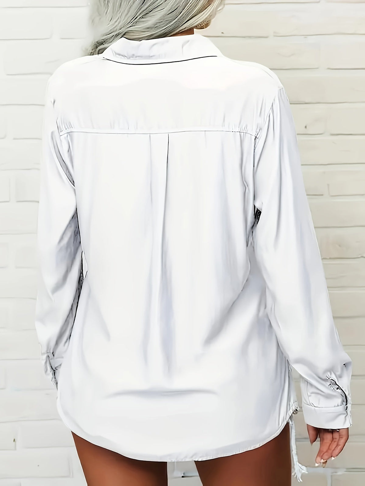 Solid Lapel Long Sleeves Button Down Shirt Top Casual Basic Office Blouse