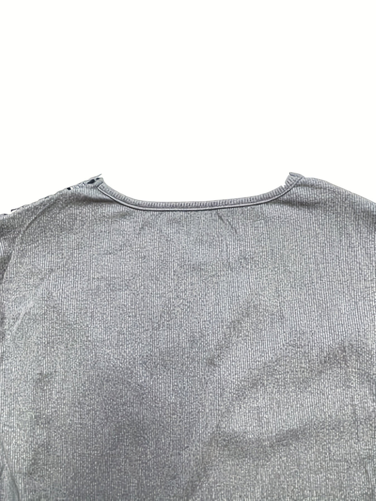 Casual Top, Women's Solid Contrast Lace Bell Sleeve Round Neck Medium Stretch Top