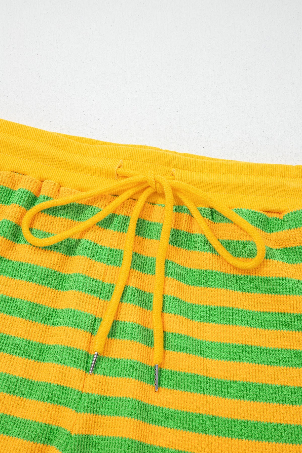 Yellow Stripe Puff Short Sleeve T Shirt Matching Shorts Set