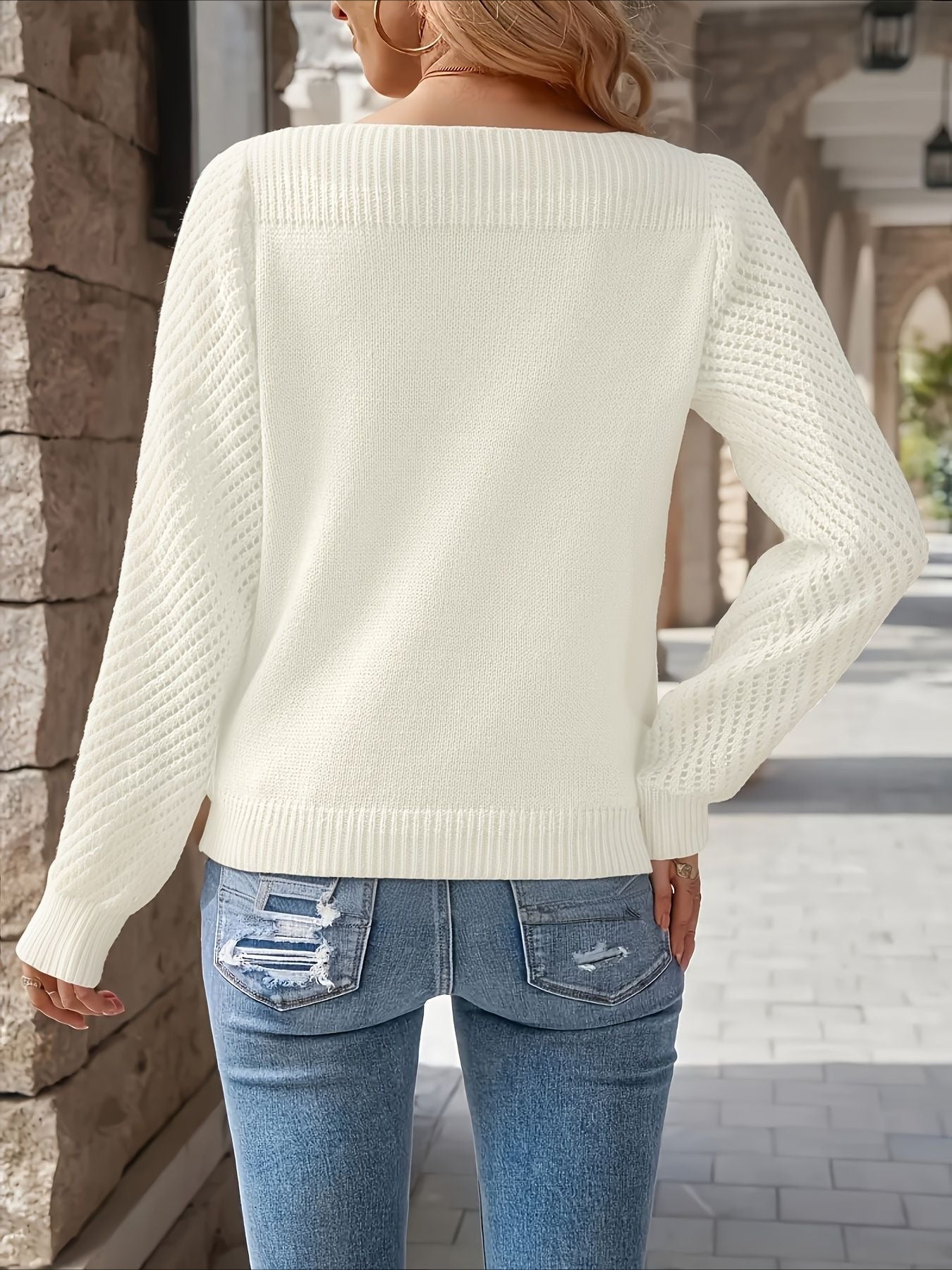 Middle Eastern Style Long Sleeve Solid Color Crew Neck Pullover Sweater