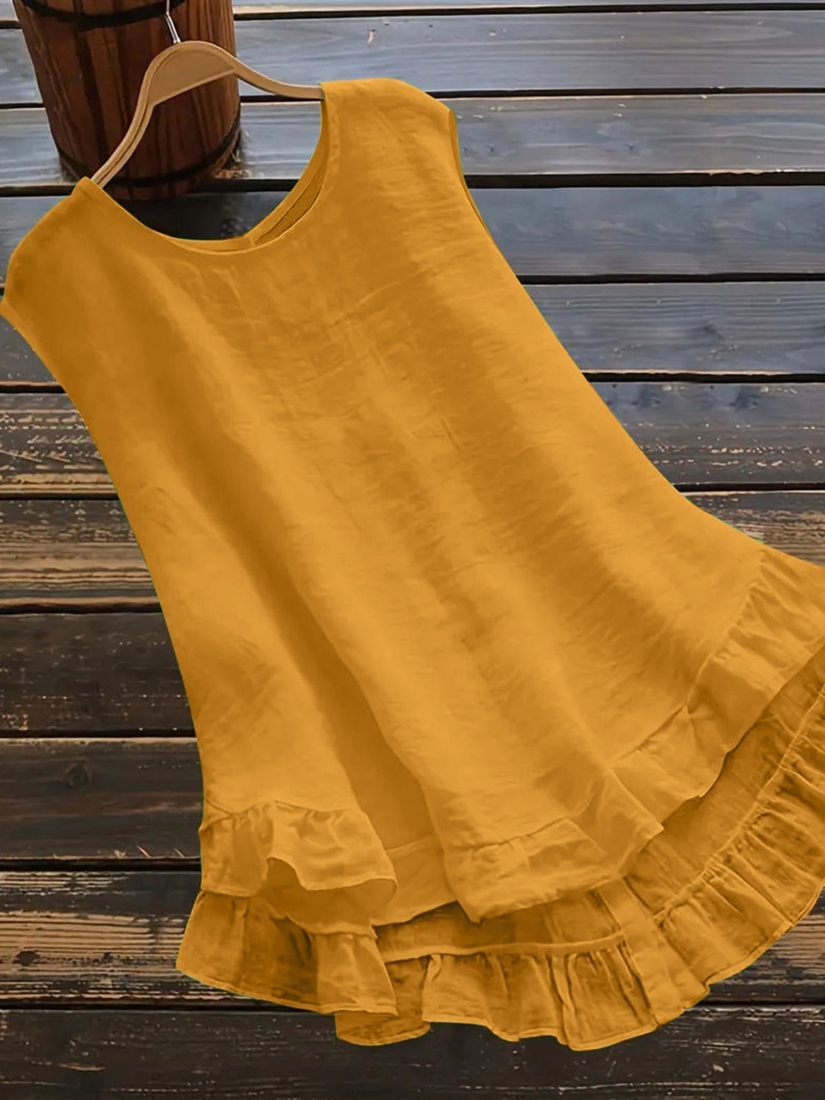 Solid Color Blouse with Button Back Detail, Chic Crew Neck, and Ruffle Trim - Versatile Top for Casual or Formal Events