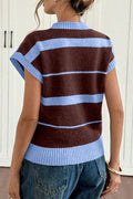 Sky Blue Stripe Striped Short Sleeve Round Neck Casual Knit Top