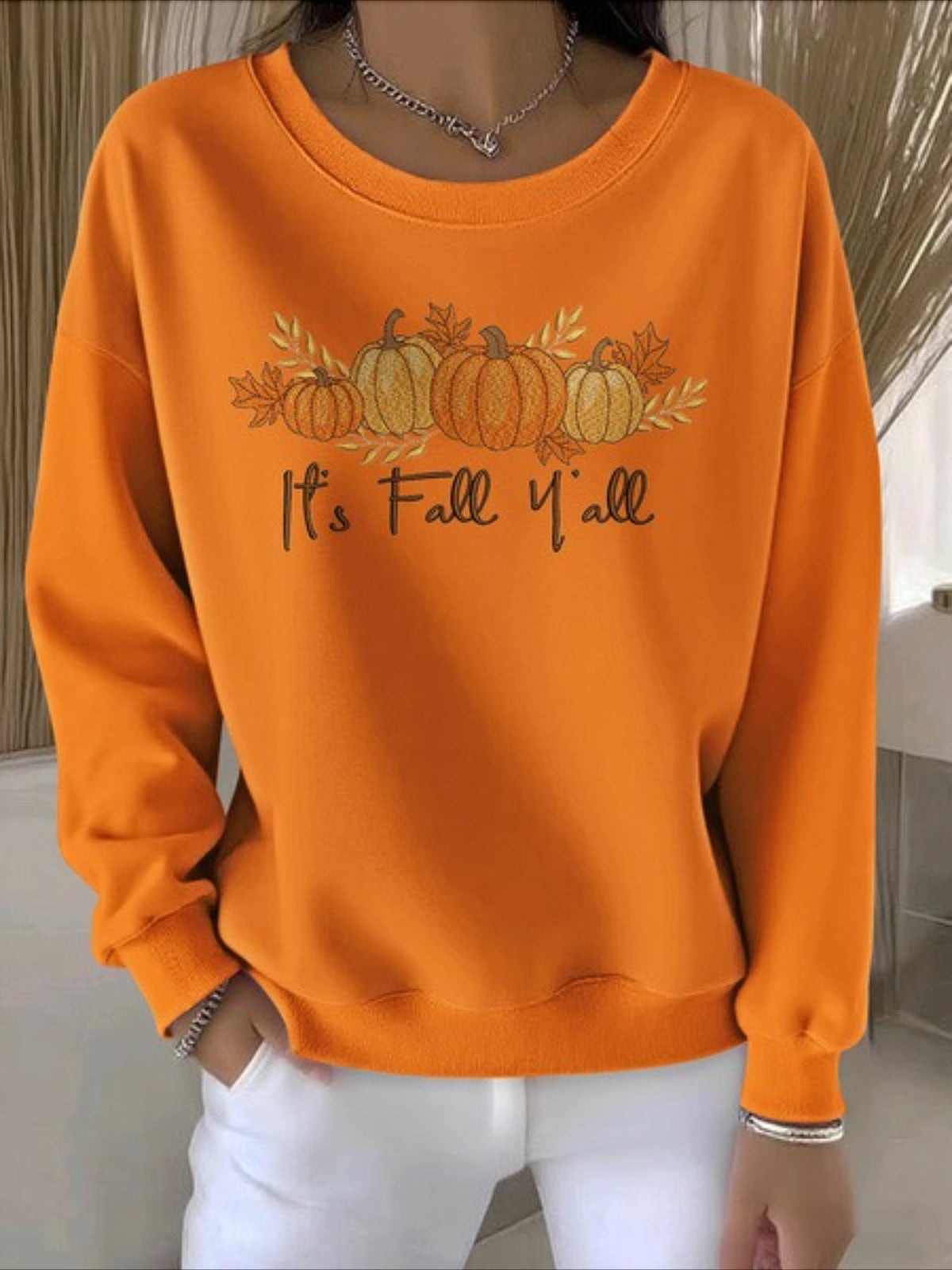 Crew Neck Floral Long Sleeve Comfy Casual Sweater Hoodie
