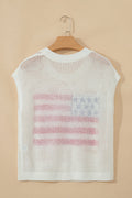 White Flag Graphic Short Sleeve Sweater Top