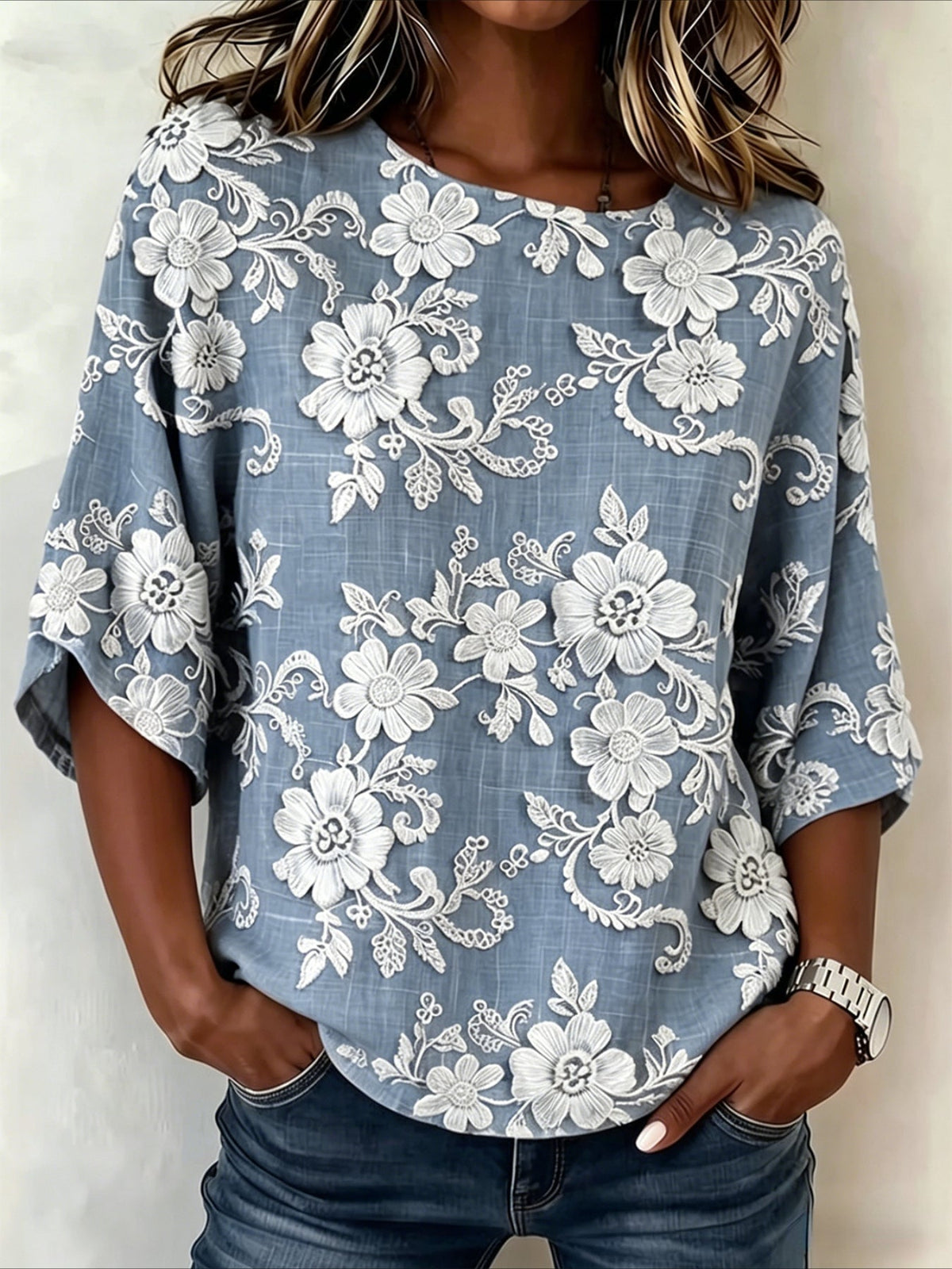 Loose Cotton And Linen Round Neck Half Sleeve Vintage Shirt