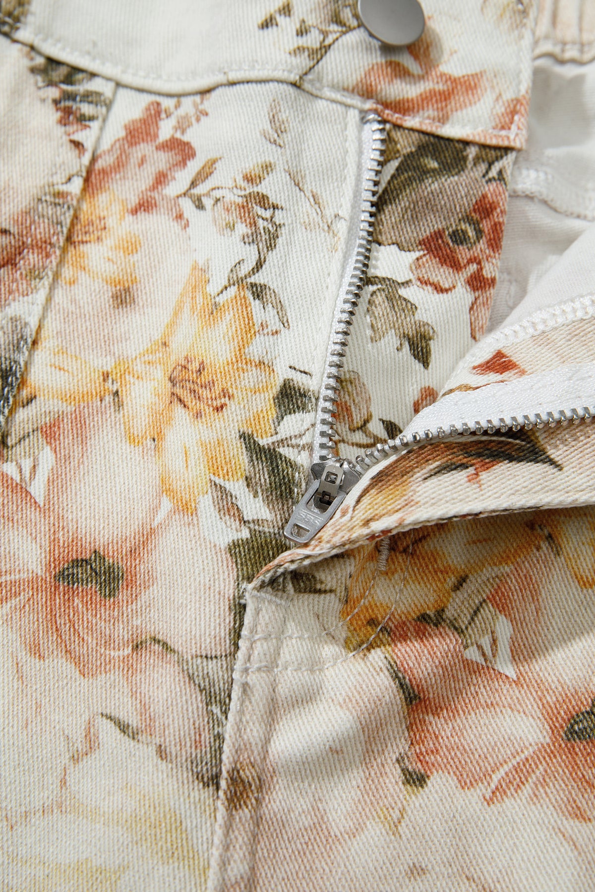 Beige Vintage Style Floral Print High Waist Wide Leg Jeans
