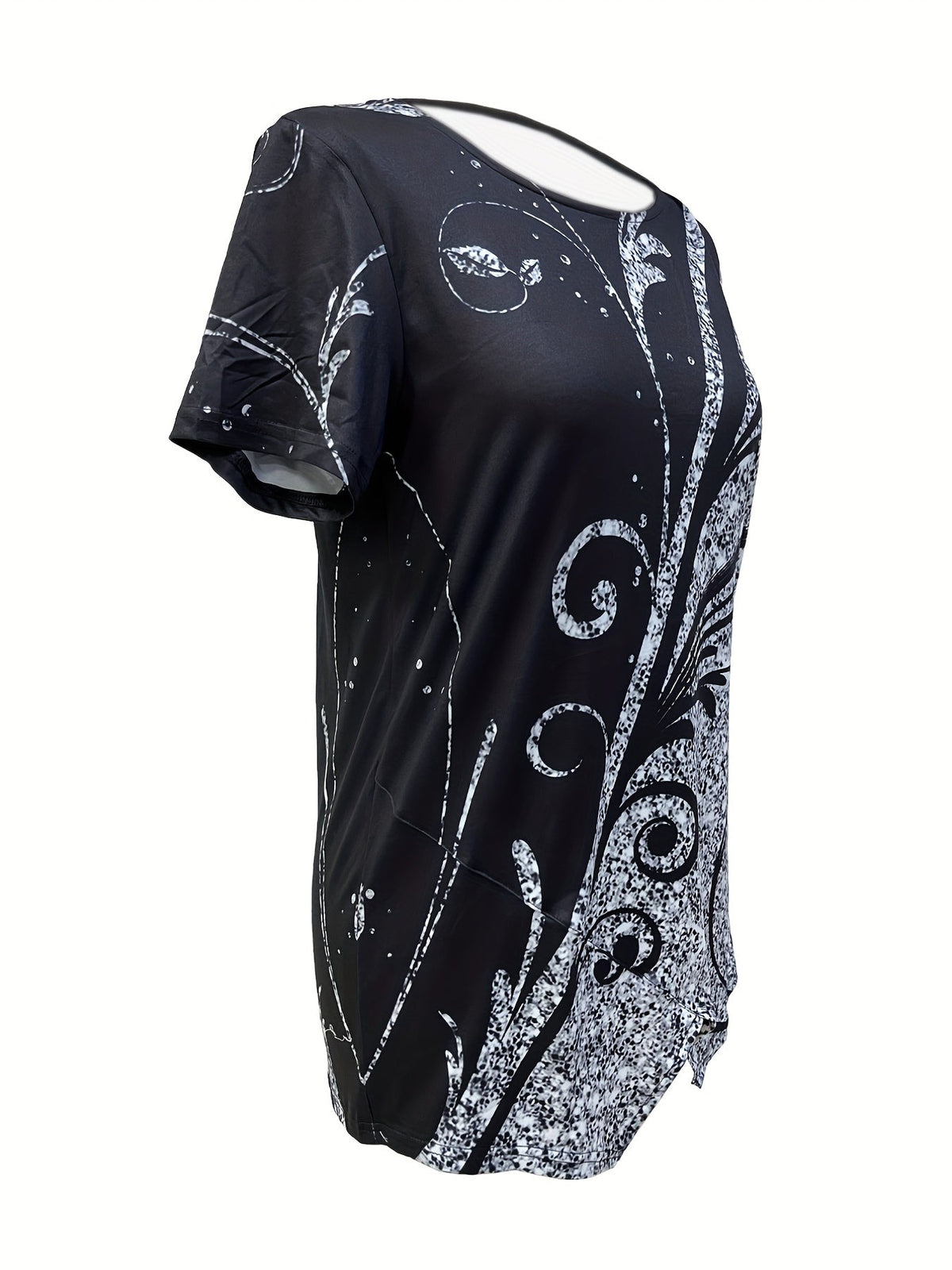 Casual T-shirt, Women's Allover Print Short Sleeve Round Neck Medium Stretch Tee
