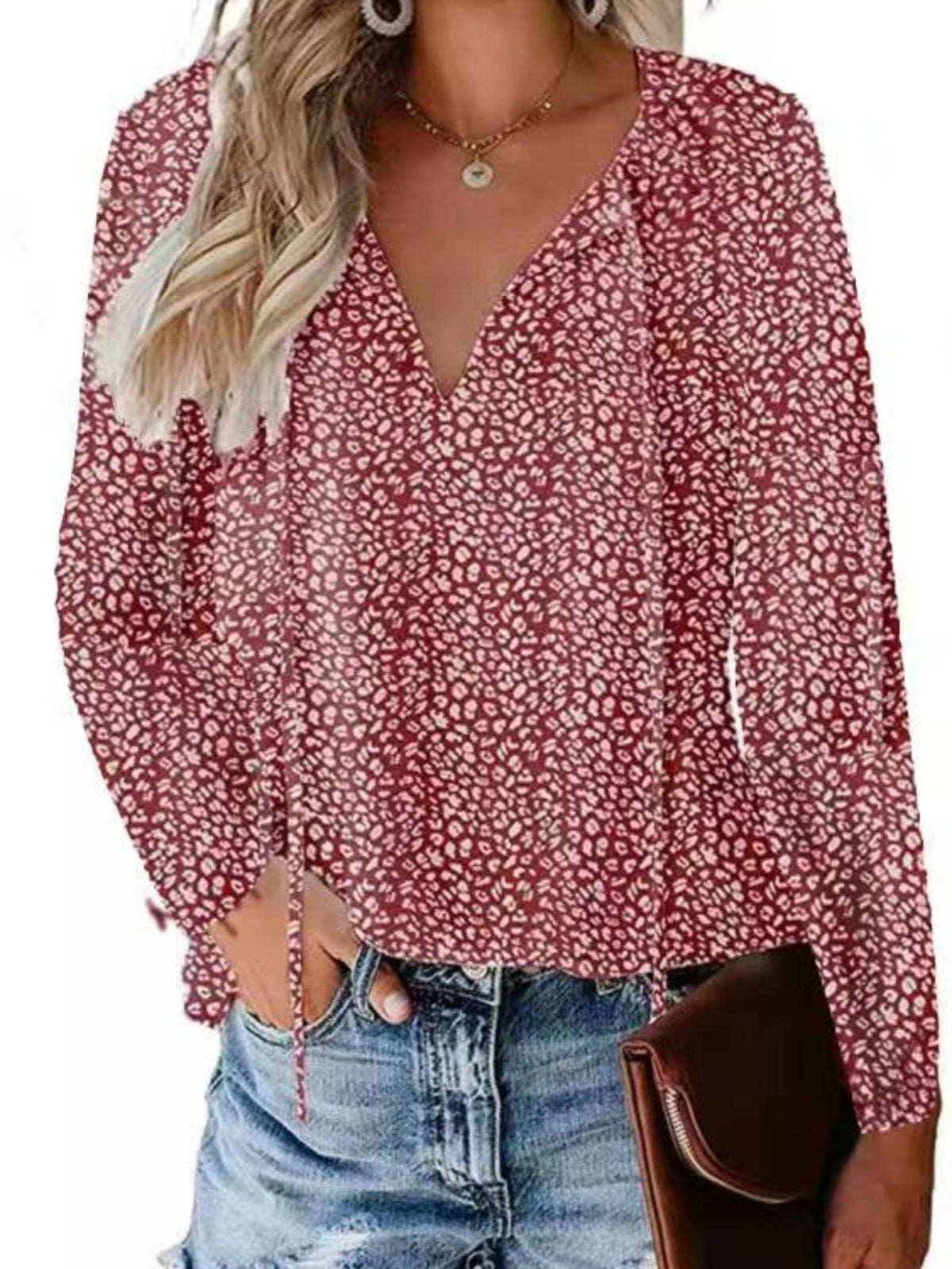 V Neck Flutter Sleeve Blouse, Loose Casual Top