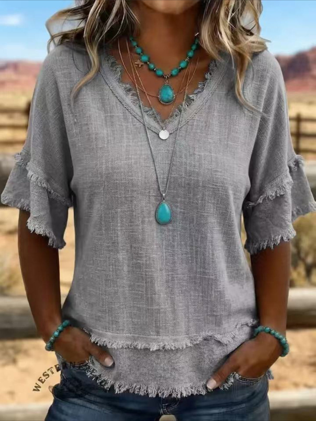 V Neck Pullover Short Sleeve Loose Casual Blouse