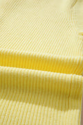 Yellow Cream Ribbed Knit Contrast Frilled Short Sleeve Sweater Cardigan