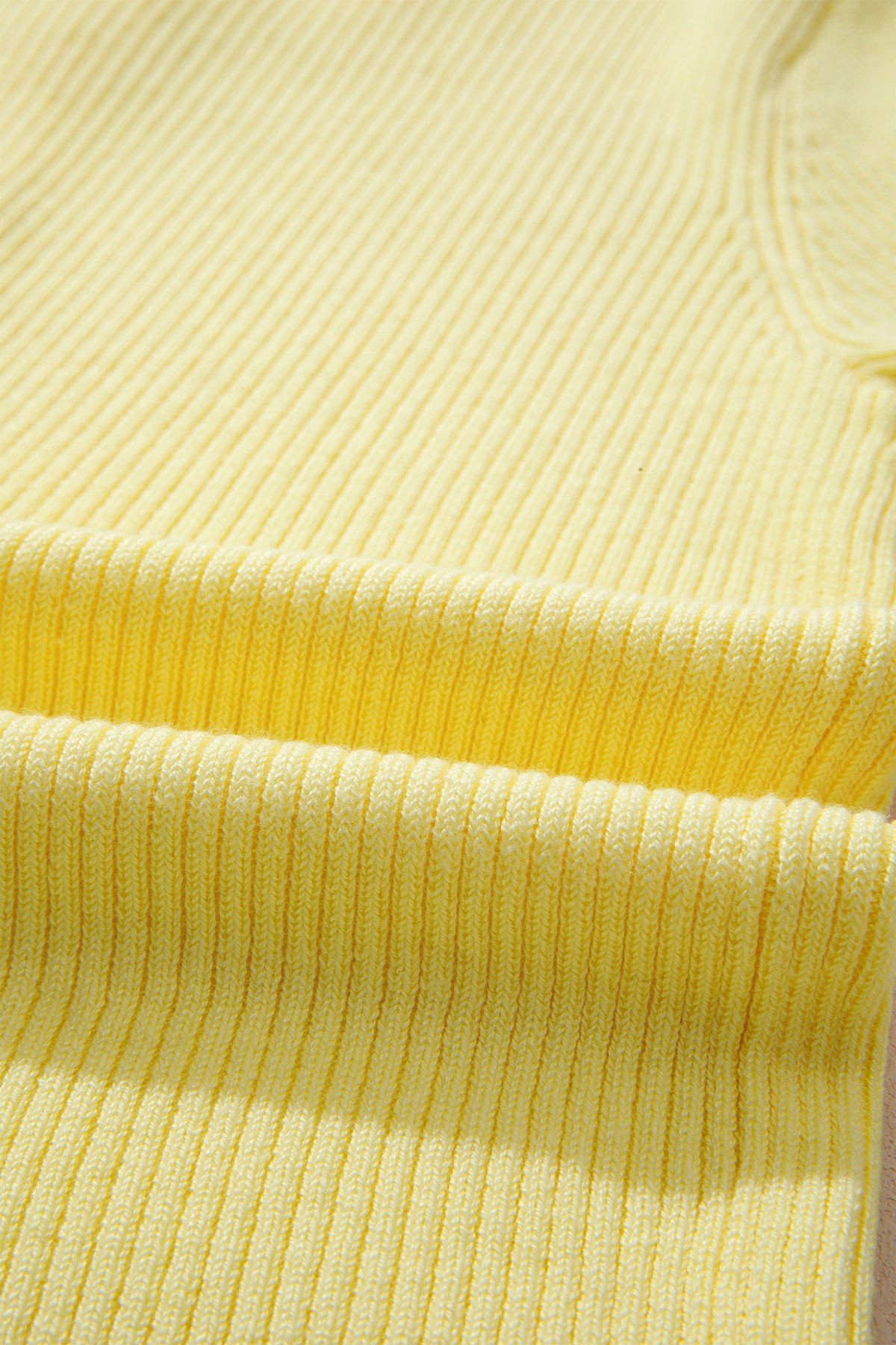 Yellow Cream Ribbed Knit Contrast Frilled Short Sleeve Sweater Cardigan