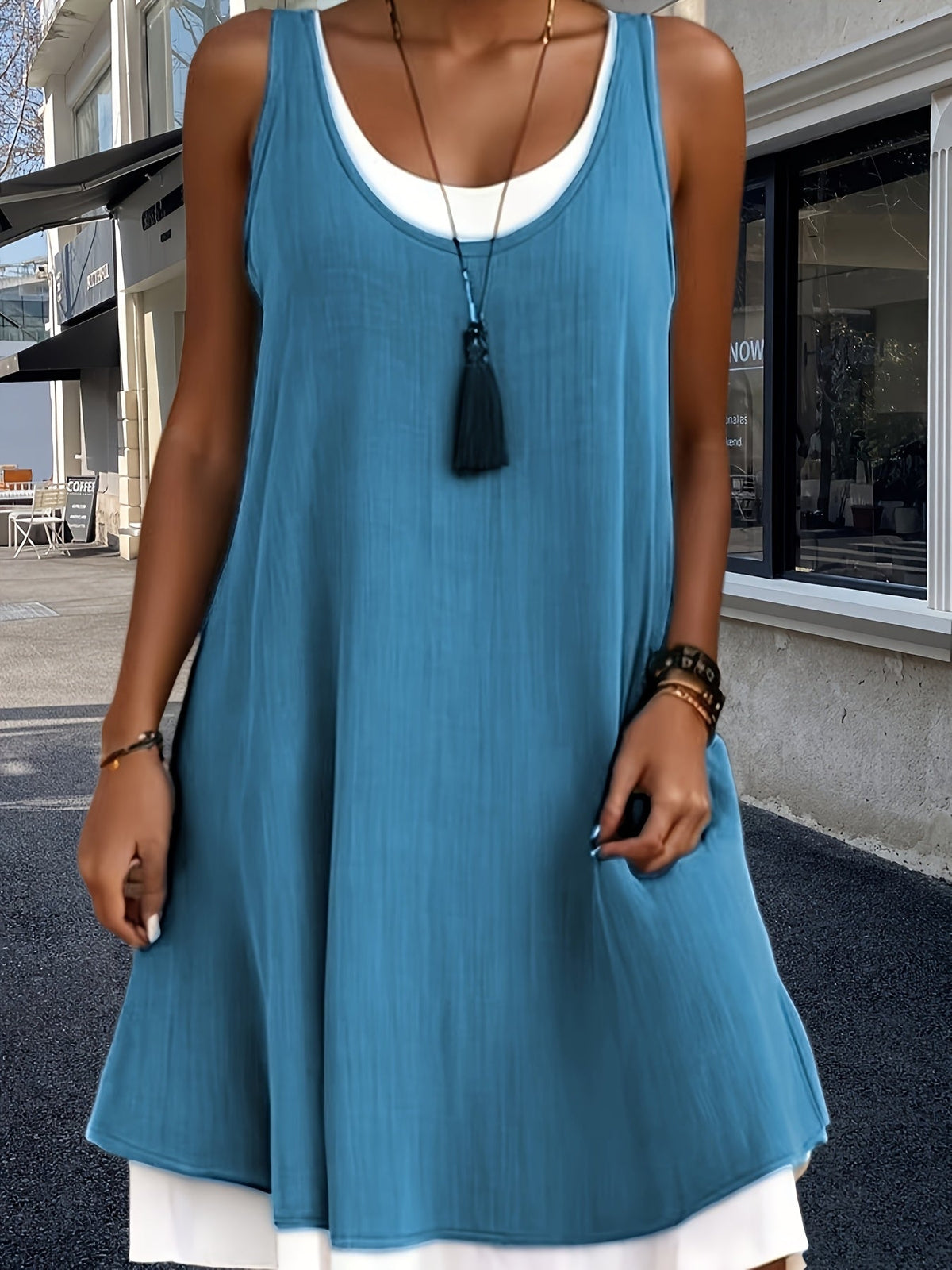 Casual Sleeveless Fake Two-Piece Loose Vest Dress