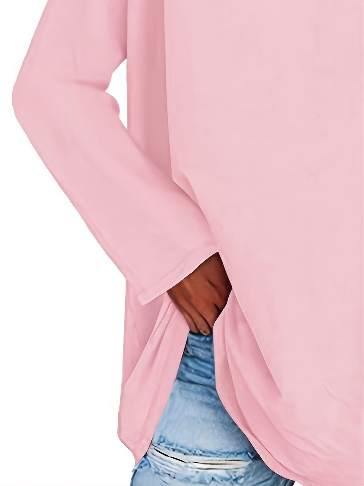 Women's Solid Color Oversized Tops, V-Neck Long Sleeve T-Shirts, Casual Loose Shirts