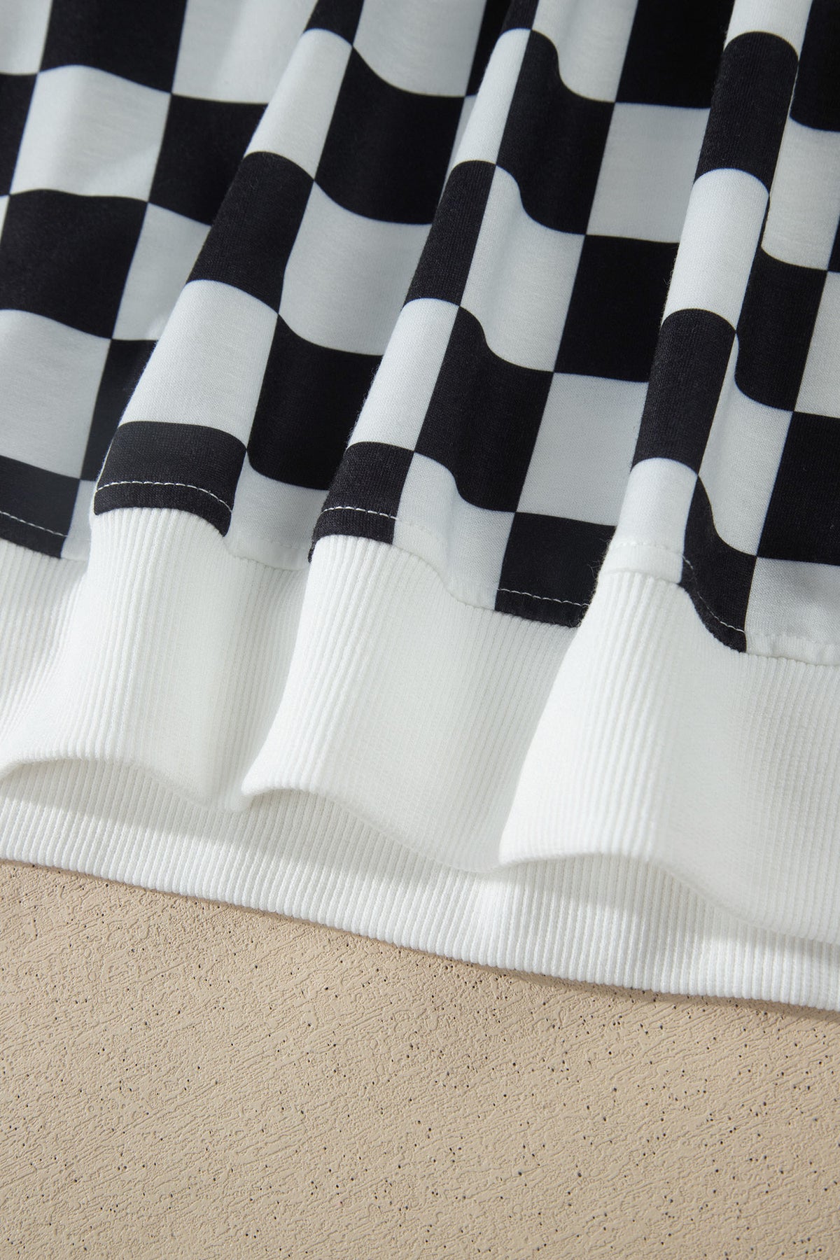 Black Checkered Print Color Block Trim Mock Neck Short Set