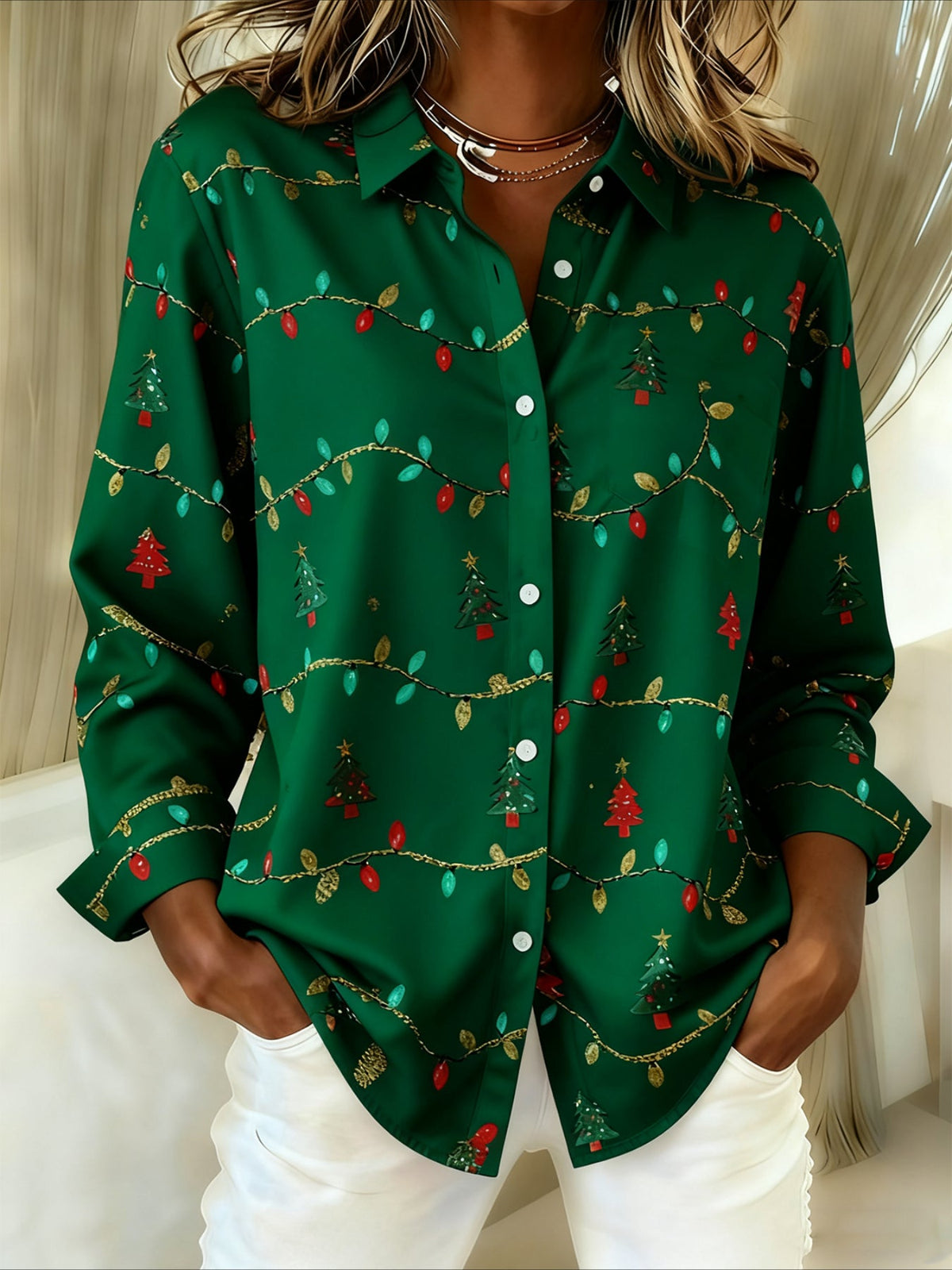 Christmas Vintage Loose Shawl Collar Shirt