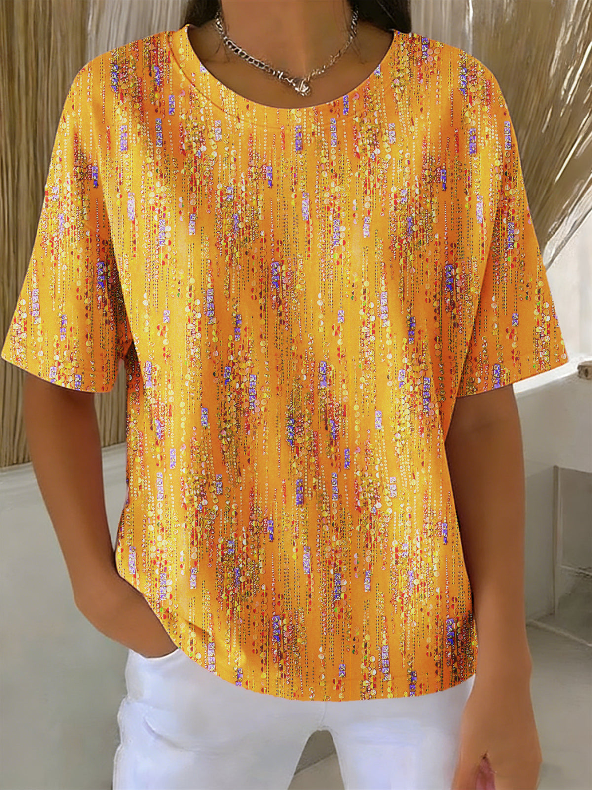 Regular Short Sleeve Round Neck Fit Casual Abstract T-Shirt