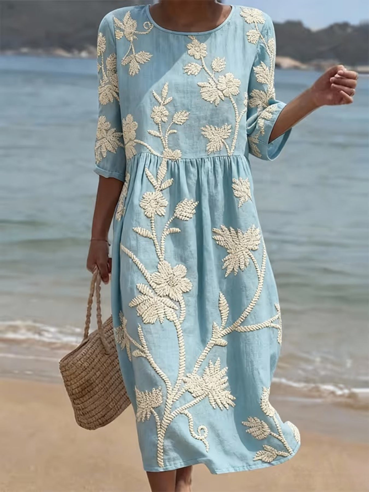 Casual Round Neck Mid Sleeve Printed Dress