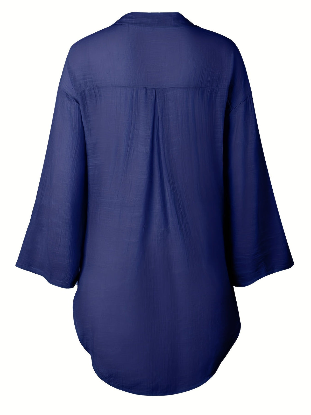 Solid Color V Neck Blouse, Casual Half Sleeve Blouse