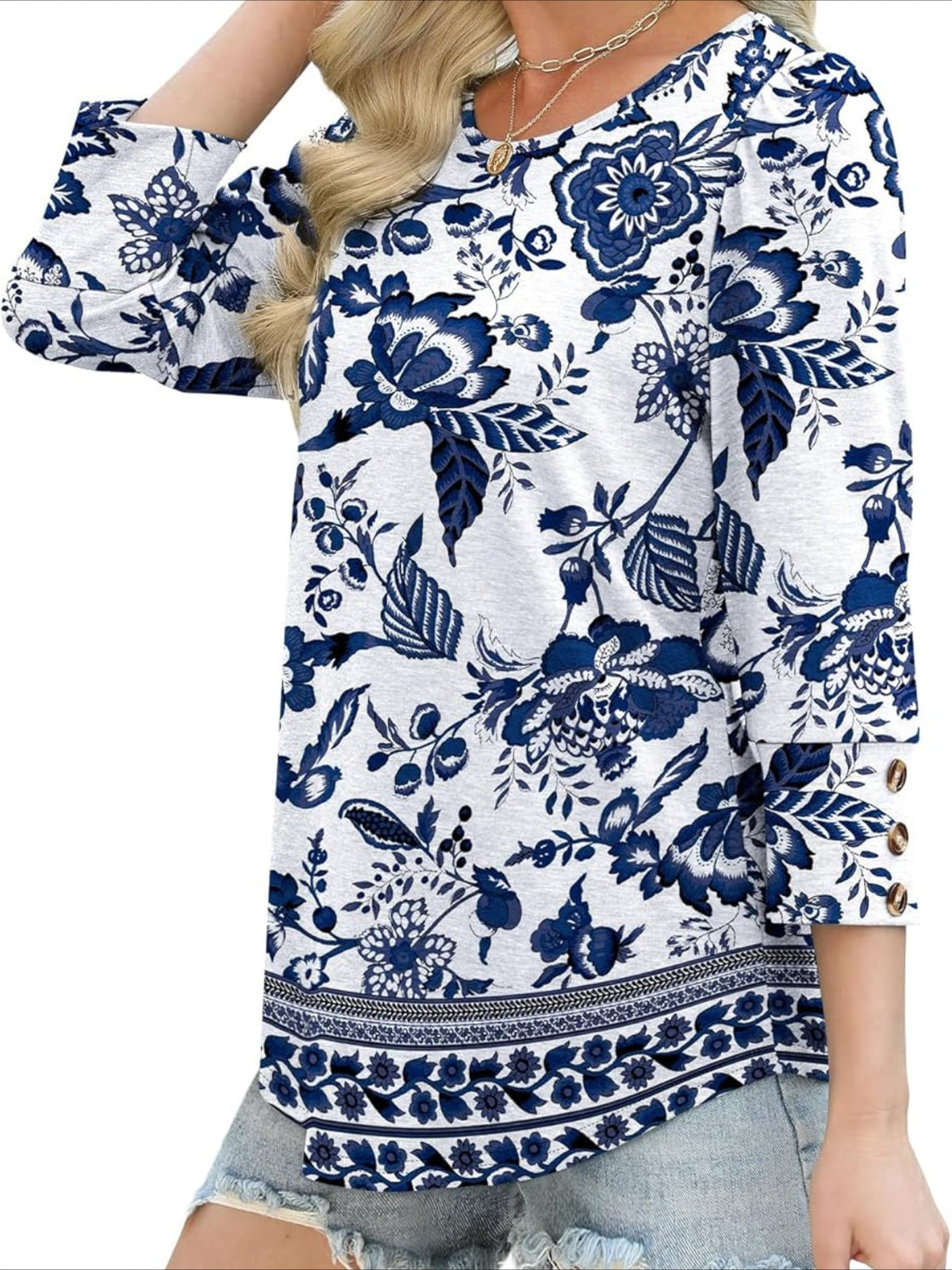 3/4 Sleeve with Buttons Dressy Casual Blouses