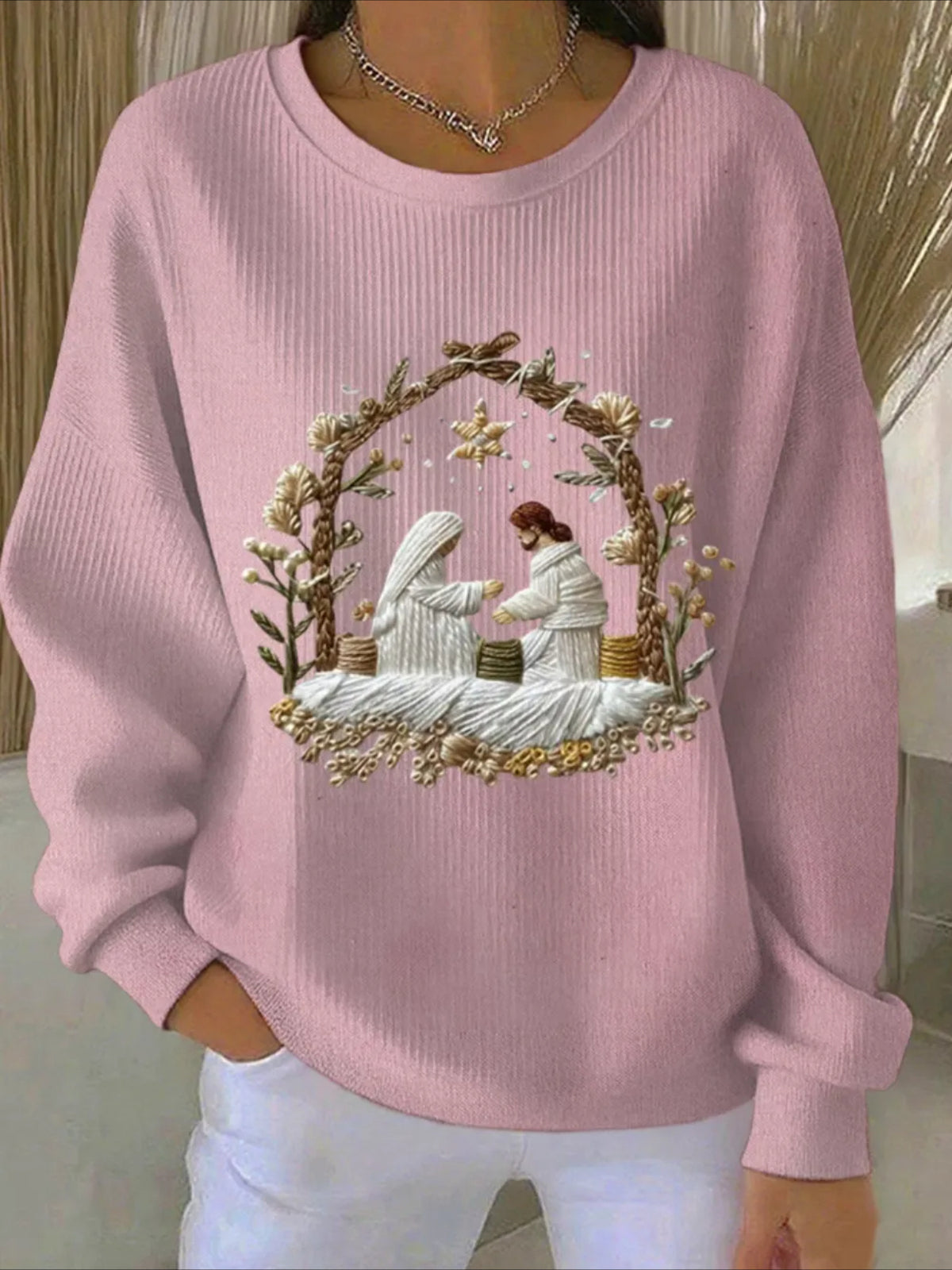 Printing Crew Neck Floral Long Sleeve Sweater Hoodie