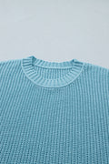 Mist Blue Exposed Seam Detail Half Sleeve Loose Sweater