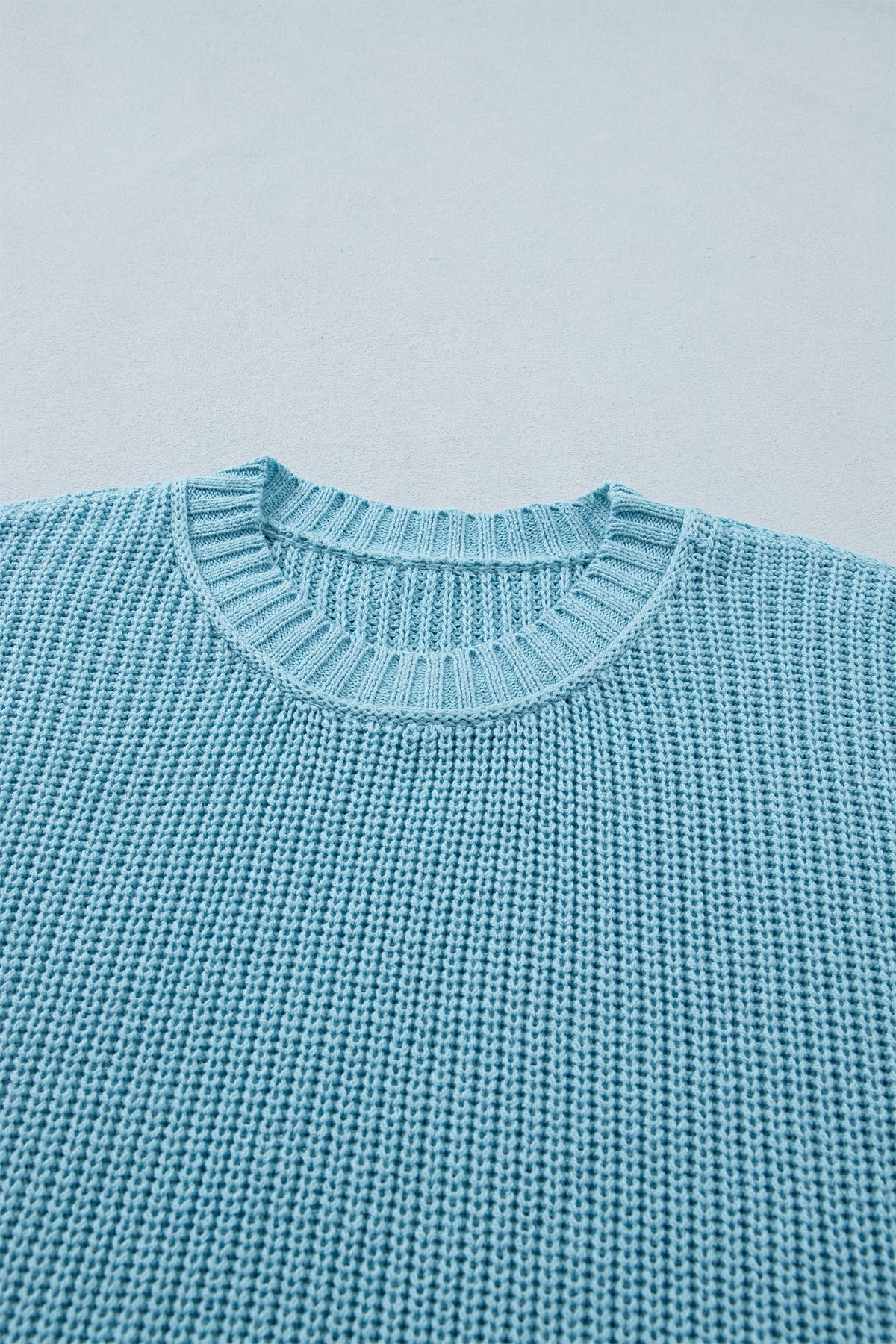 Mist Blue Exposed Seam Detail Half Sleeve Loose Sweater