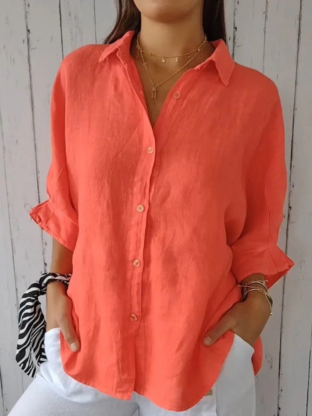Cotton and Hemp Back Lace Design Shirt