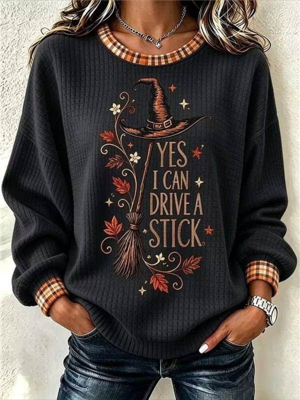 Magic Broom Casual Crew Neck Halloween Regular Fit Sweatshirt