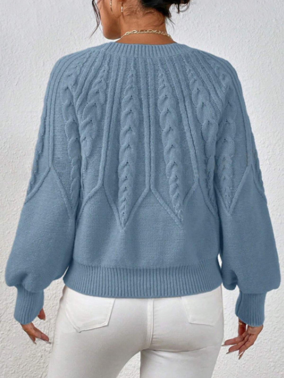 Casual Pullover Chic Knit Lantern Sleeves & Ruffle Detail Sweater