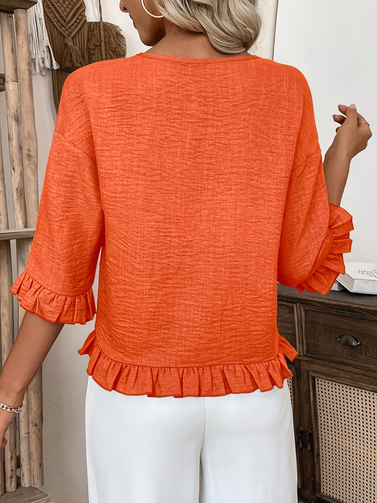 Gradient Color Casual Drop Shoulder Round Neck Loose Fit Top