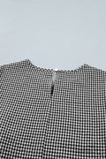 Black Plaid Bow Ruffled Half Sleeve Round Neck Blouse