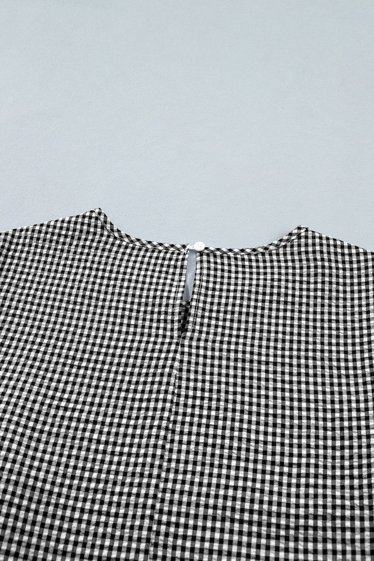 Black Plaid Bow Ruffled Half Sleeve Round Neck Blouse