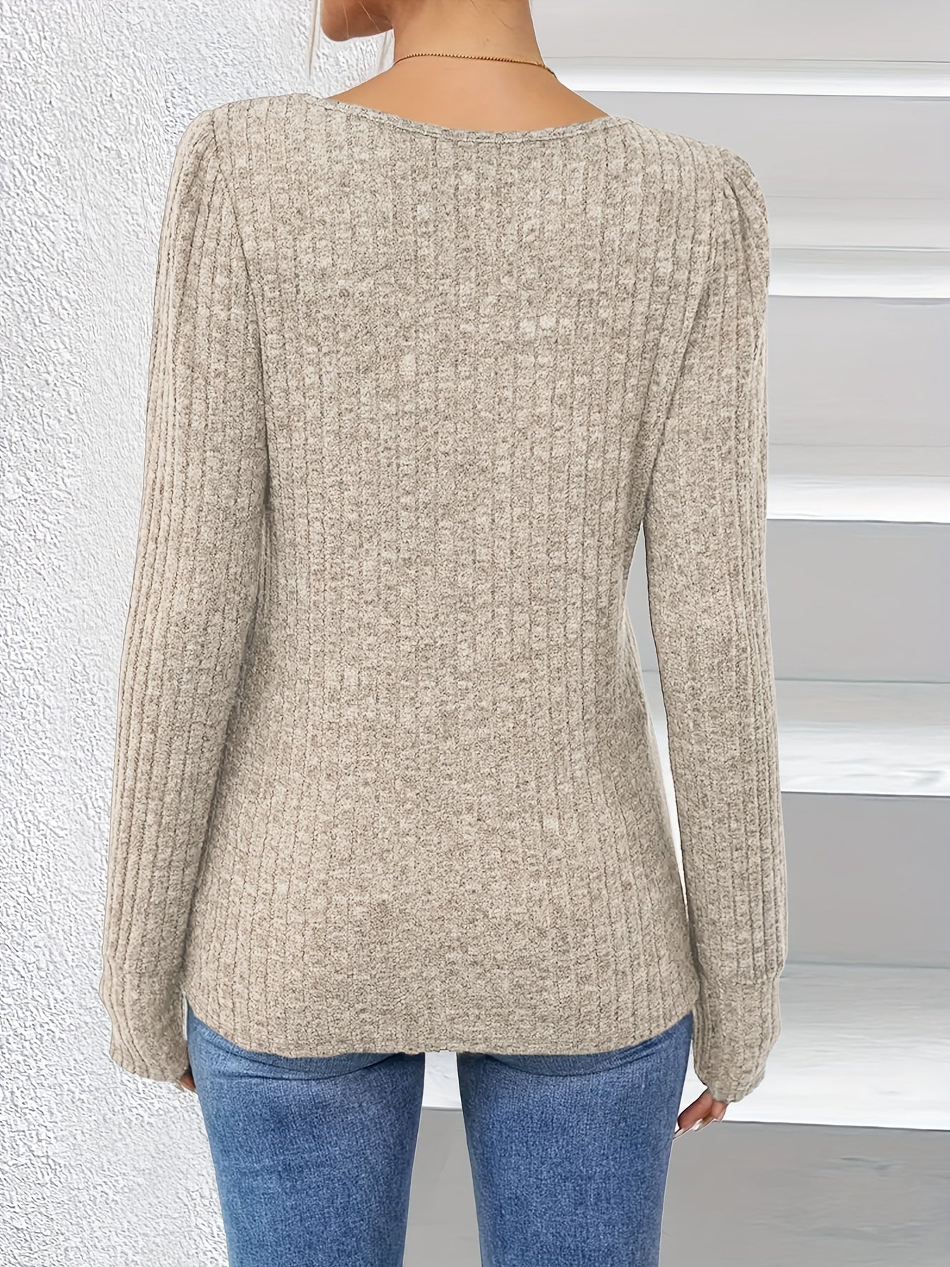 Long Sleeve Crew Neck Split T-Shirt  - Soft Mid-Elasticity Polyester Fabric, Machine Washable, Solid Color, Pullover Design