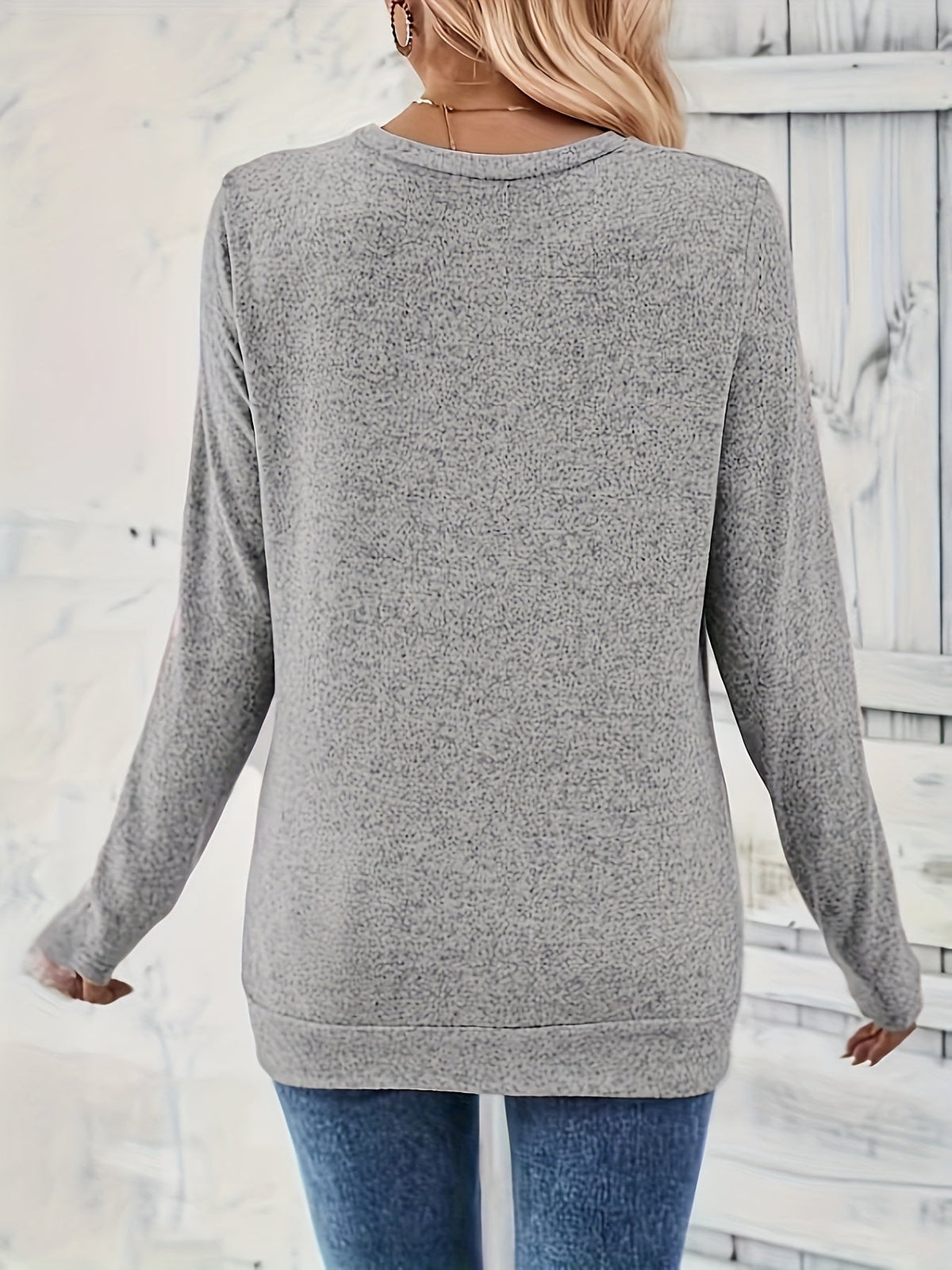 Button Decor Ruched T-Shirt, Casual Long Sleeve Top