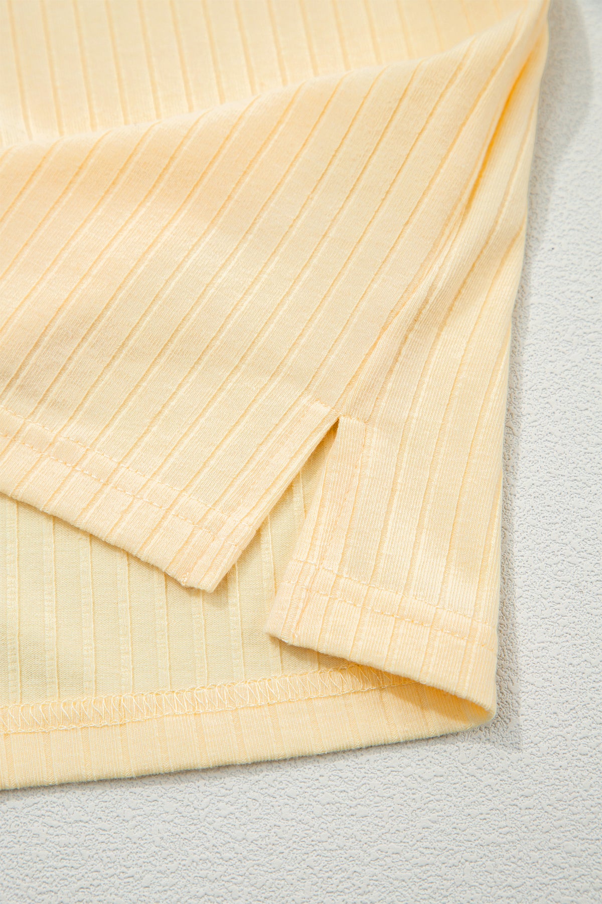Yellow Cream Soft Ribbed Color Block Trim Casual Short Set