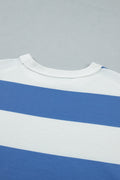 Blue Stripe Raw Seam Shoulder Detail Casual Tee Dress