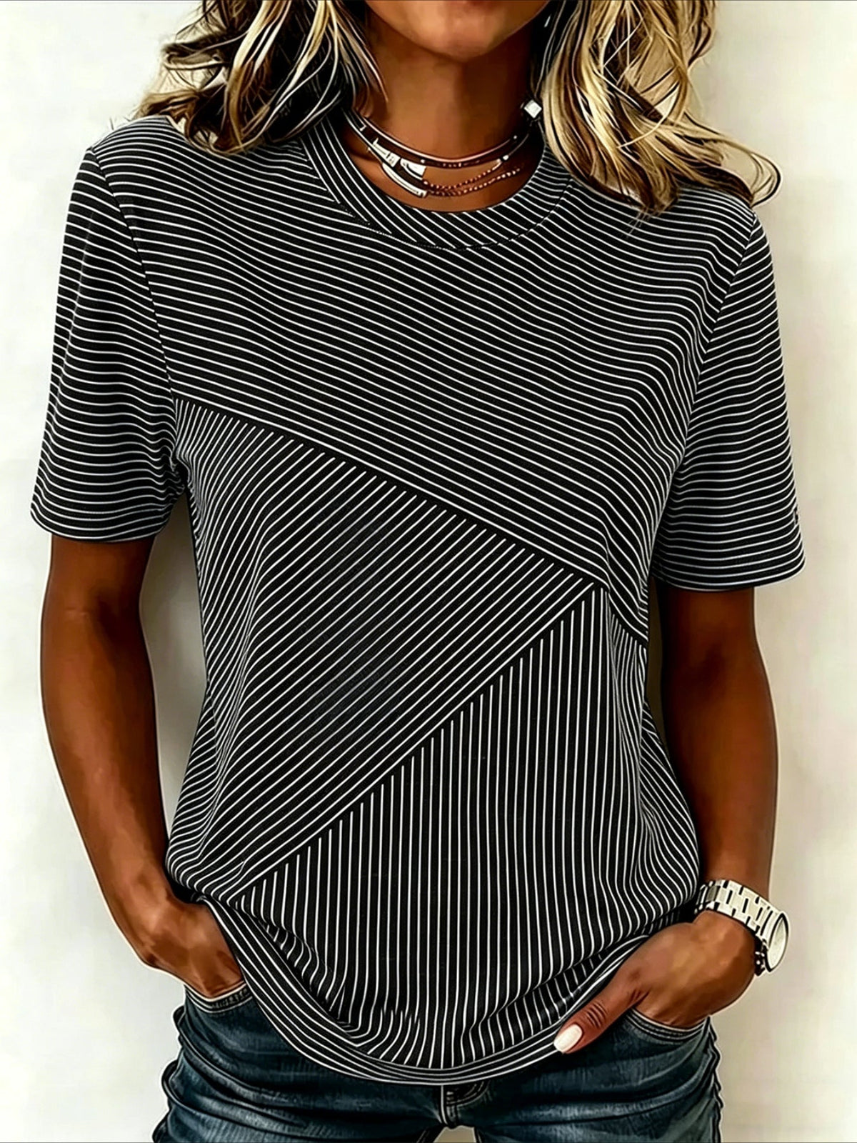 Stiped Crew Neck Short Sleeve Daily Going Out Casual T-Shirt