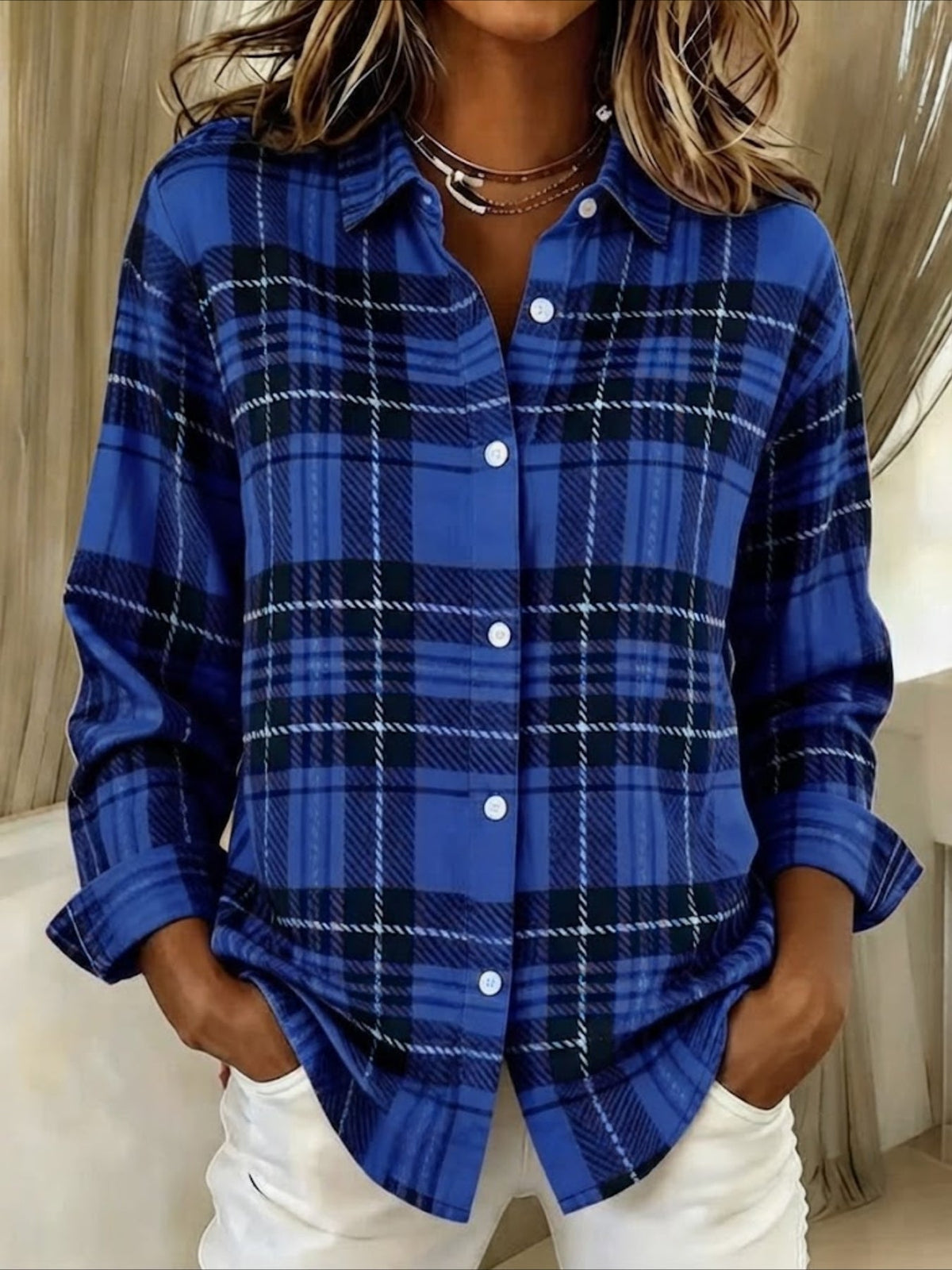 Shawl Collar Long Sleeve Regular Loose Shirt