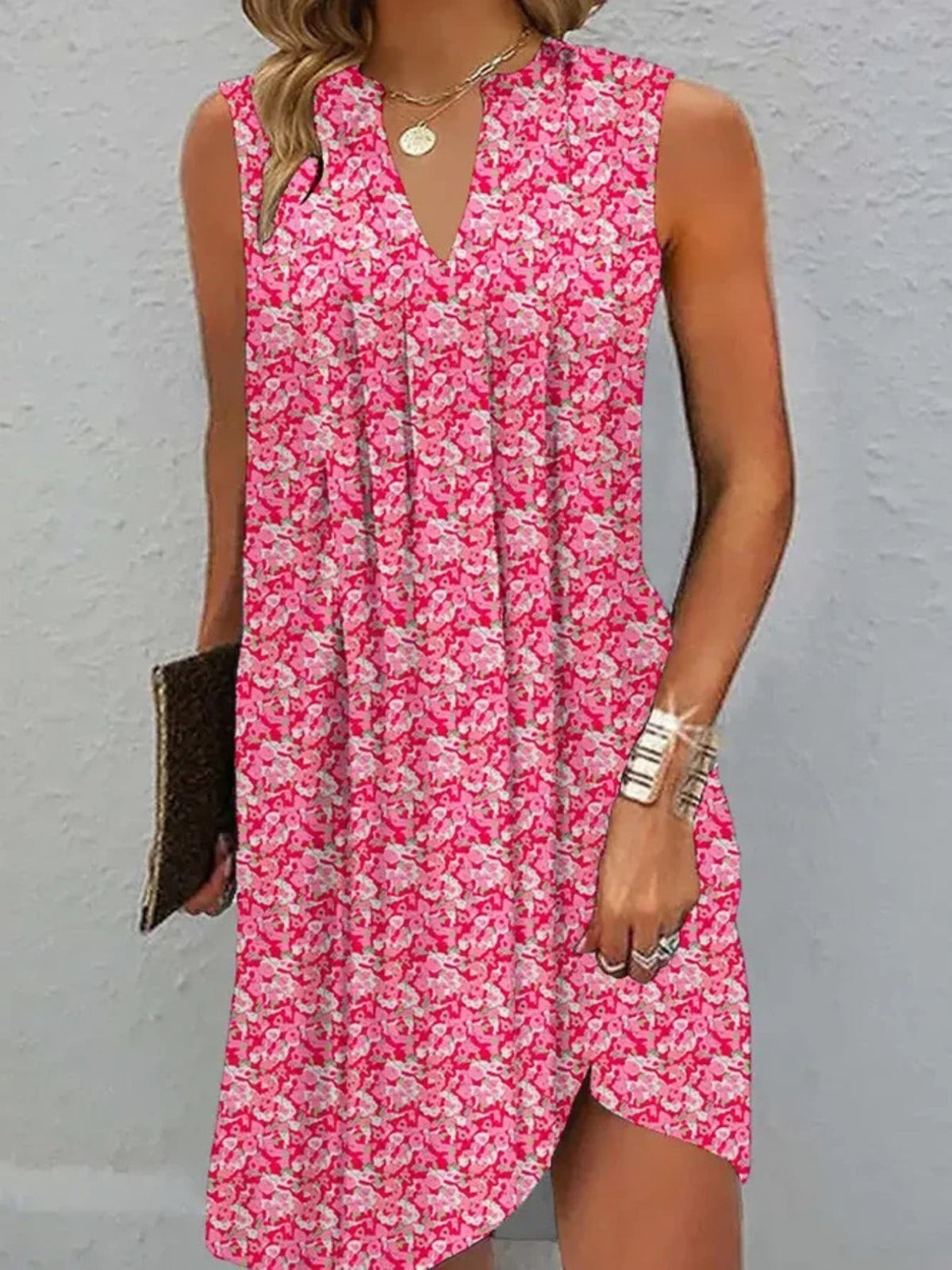 Abstract Ripple Print Dress, Casual V Neck Sleeveless Dress