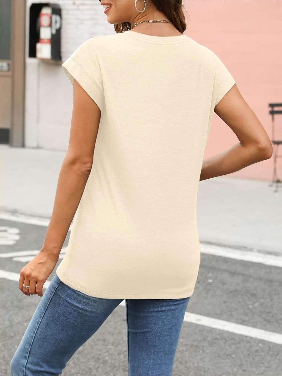 Solid Color Round Neck Cap Sleeve T Shirts
