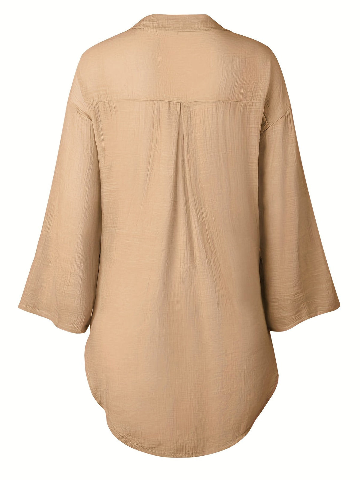 Solid Color V Neck Blouse, Casual Half Sleeve Blouse