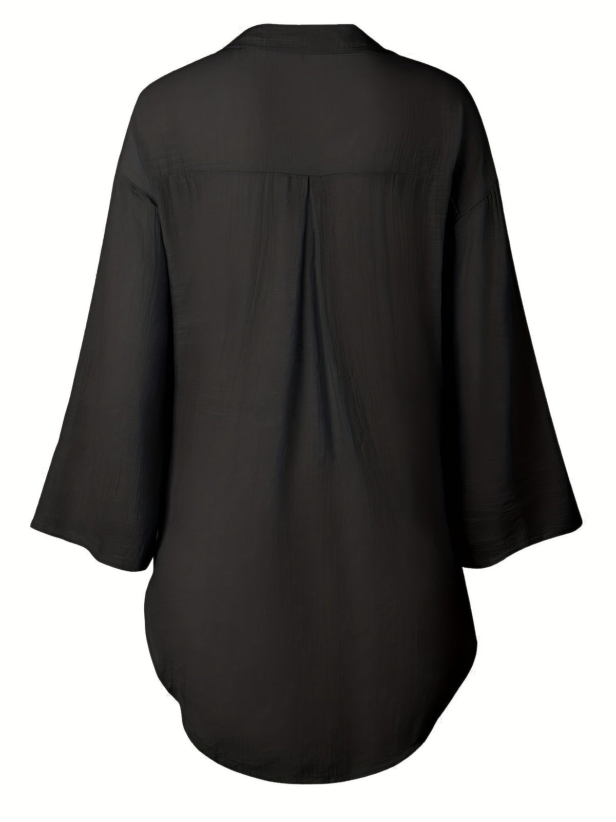 Solid Color V Neck Blouse, Casual Half Sleeve Blouse