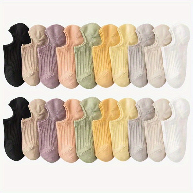 5/10 Pairs Colorful Ribbed Short Socks, Comfy & Breathable Elastic Ankle Socks