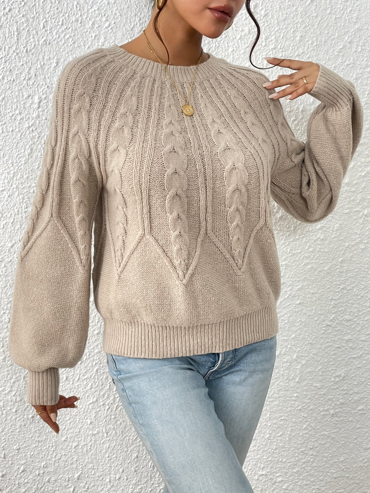 Casual Pullover Chic Knit Lantern Sleeves & Ruffle Detail Sweater