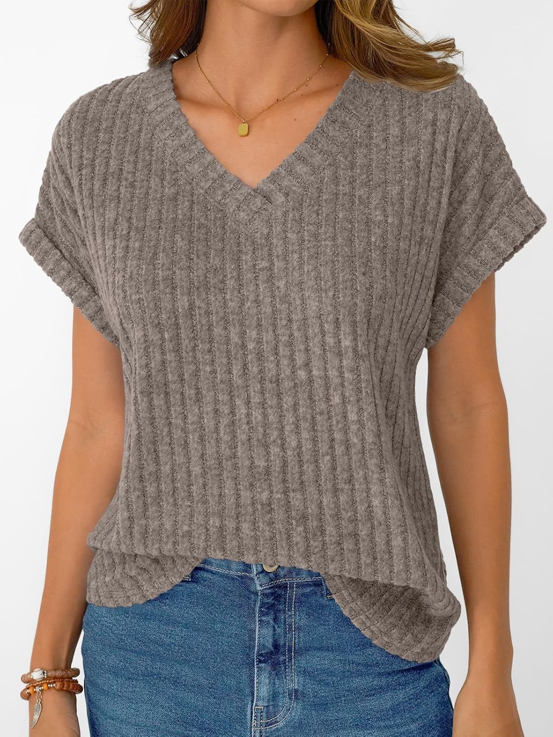 Solid Color Short Sleeve V Neck Shirts