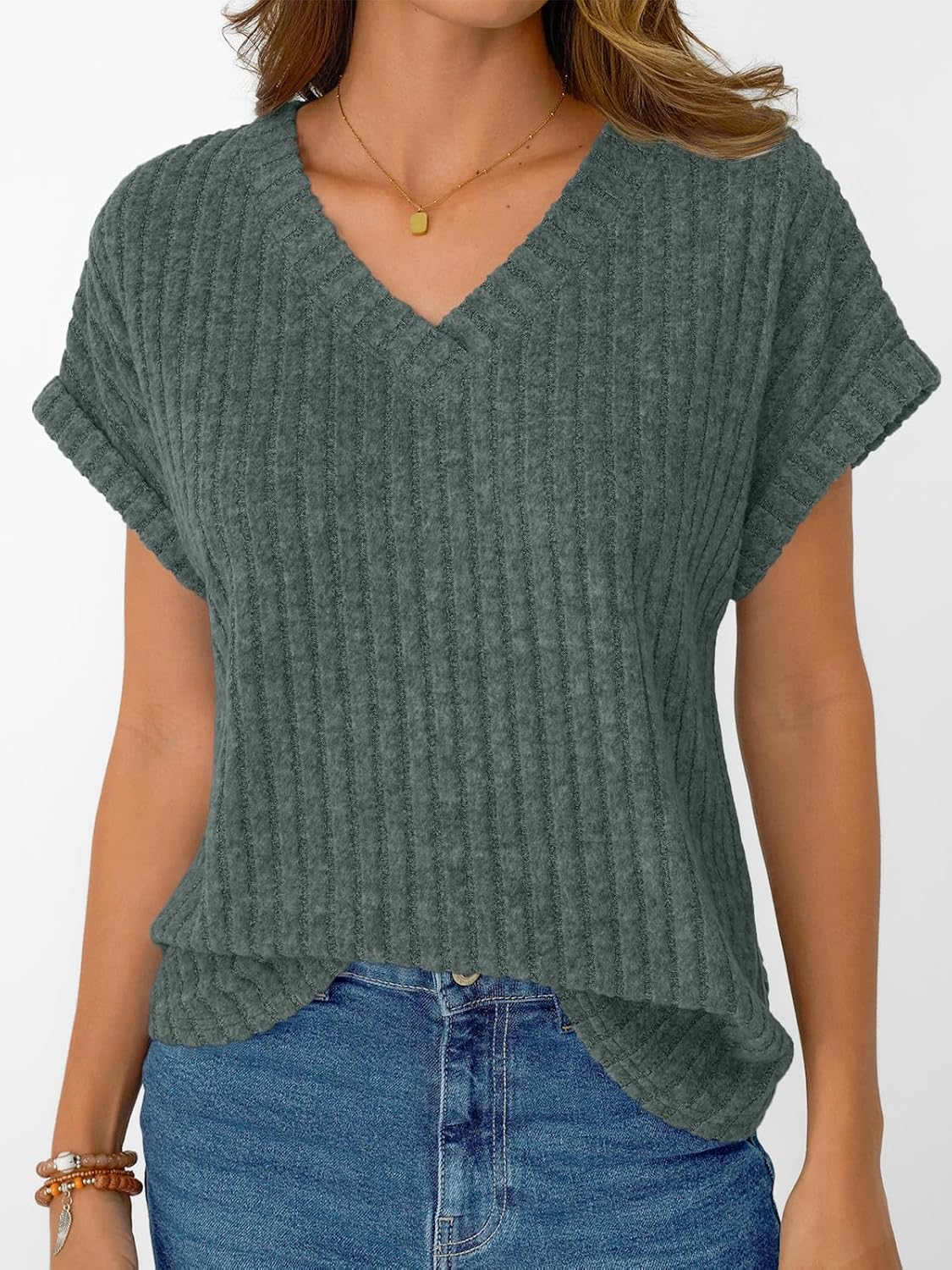 Solid Color Short Sleeve V Neck Shirts